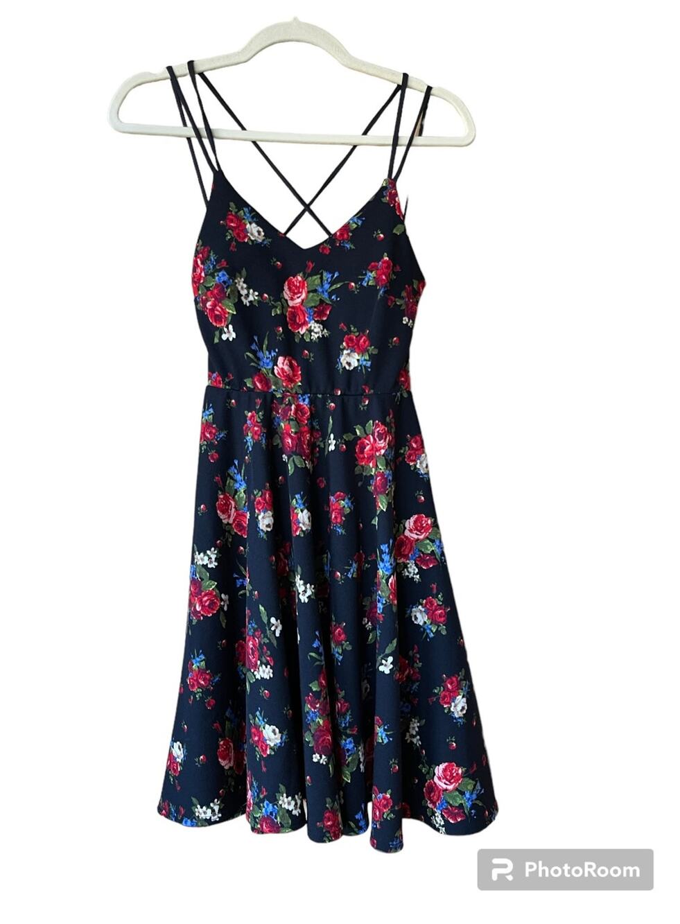 Floral Fashion 21 Black Open Back Dress Small